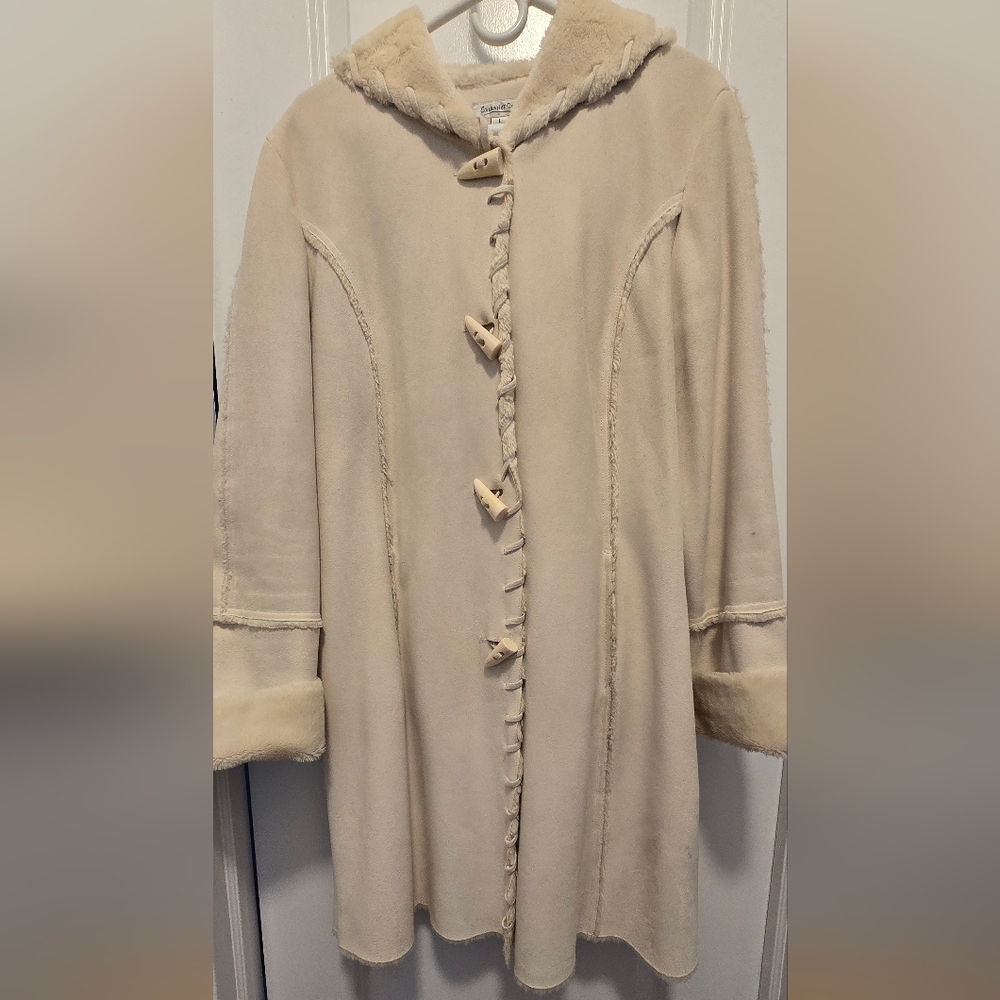 Coldwater Creek Size Large Womens Warm Whipstitch Faux Suede Hooded Coat. - Picture 4 of 6